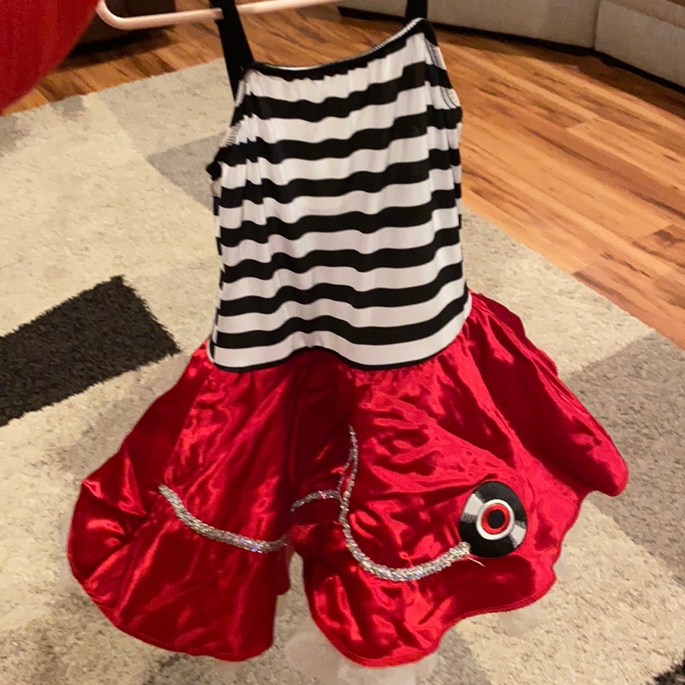 Dance costume, red, white and black.